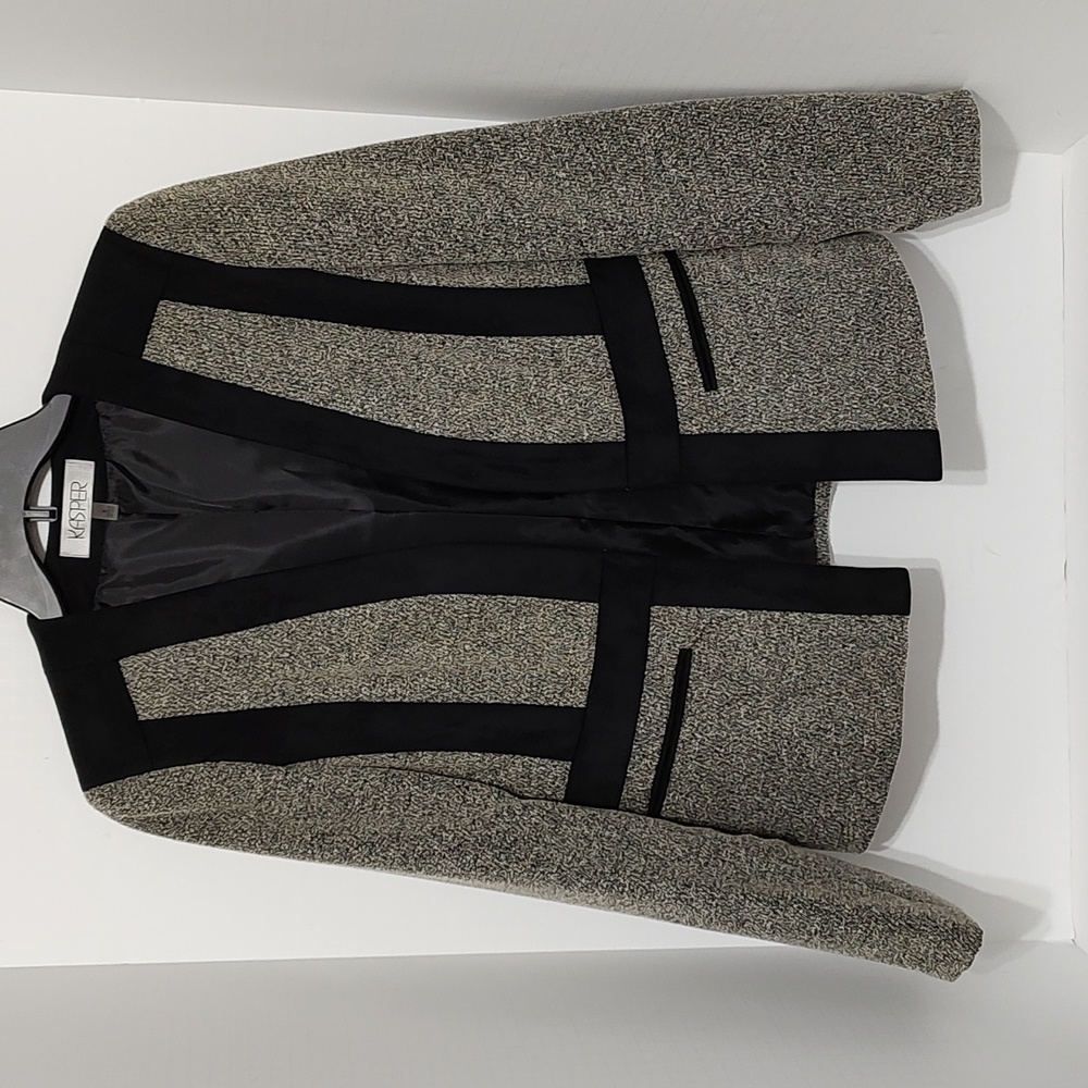 Kasper Black Faux Suede Detail and Black & White Tweed Blazer sz 6